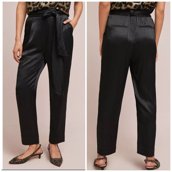 Anthropologie Black satin trouser pants with belt size 10 NWOT - Picture 7 of 8